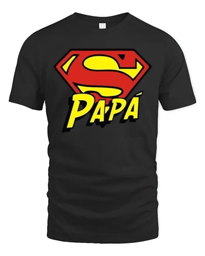 Papa Superman T-Shirt Funny Father’s Day Hero - black t-shirt on white background