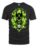 Green Flame Demon Eerie Monster Graphic T-Shirt - black t-shirt on white background