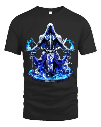 Shadow Mage T-Shirt Ethereal Hooded Figure Tee Now - black t-shirt on white background