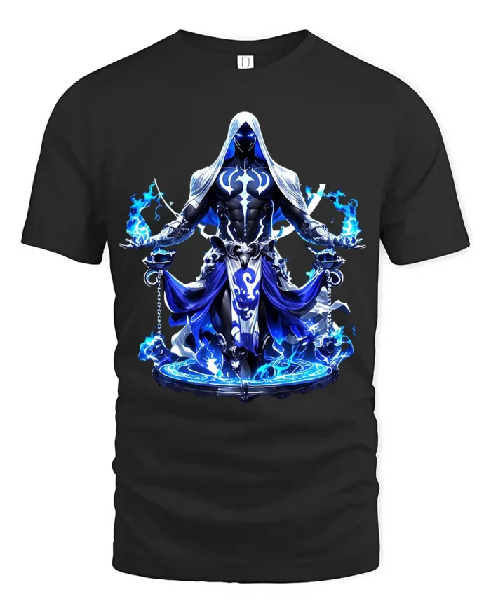 Shadow Mage T-Shirt Ethereal Hooded Figure Tee Now - black t-shirt on white background