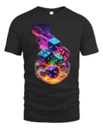 Swirling Dice Colorful Luck Gambling T-Shirt - black t-shirt on white background