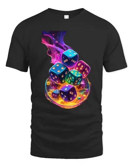 Swirling Dice Colorful Luck Gambling T-Shirt - black t-shirt on white background