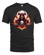 Blazing Skull Swords Dark Fantasy Warrior Tee - black t-shirt on white background