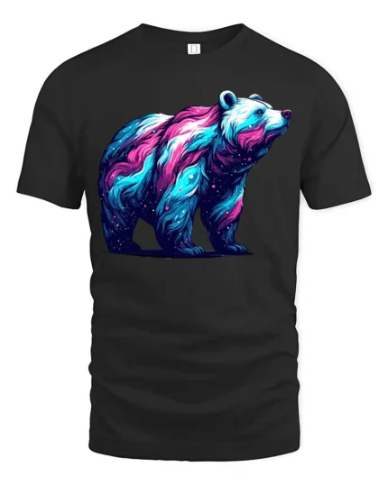 Cosmic Bear Galaxy Nebula Animal T-Shirt - black t-shirt on white background