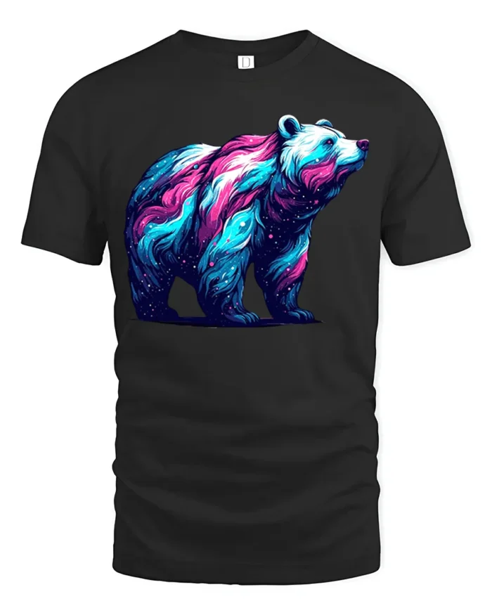 Cosmic Bear Galaxy Nebula Animal T-Shirt - black t-shirt on white background