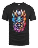 Colorful Oni Mask Japanese Demon Art T-Shirt - black t-shirt on white background