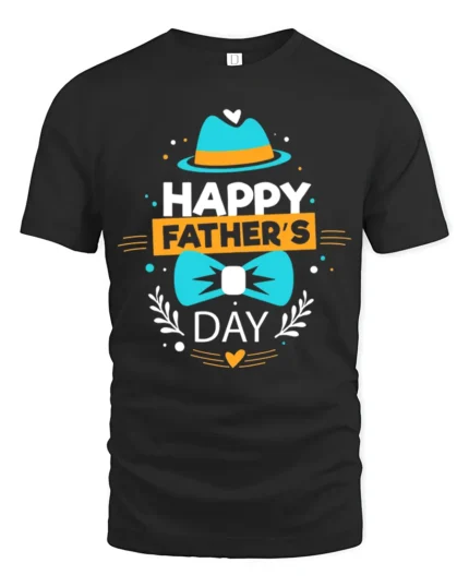 Happy Father’s Day Cute Dad Hat Bow T-Shirt - black t-shirt on white background