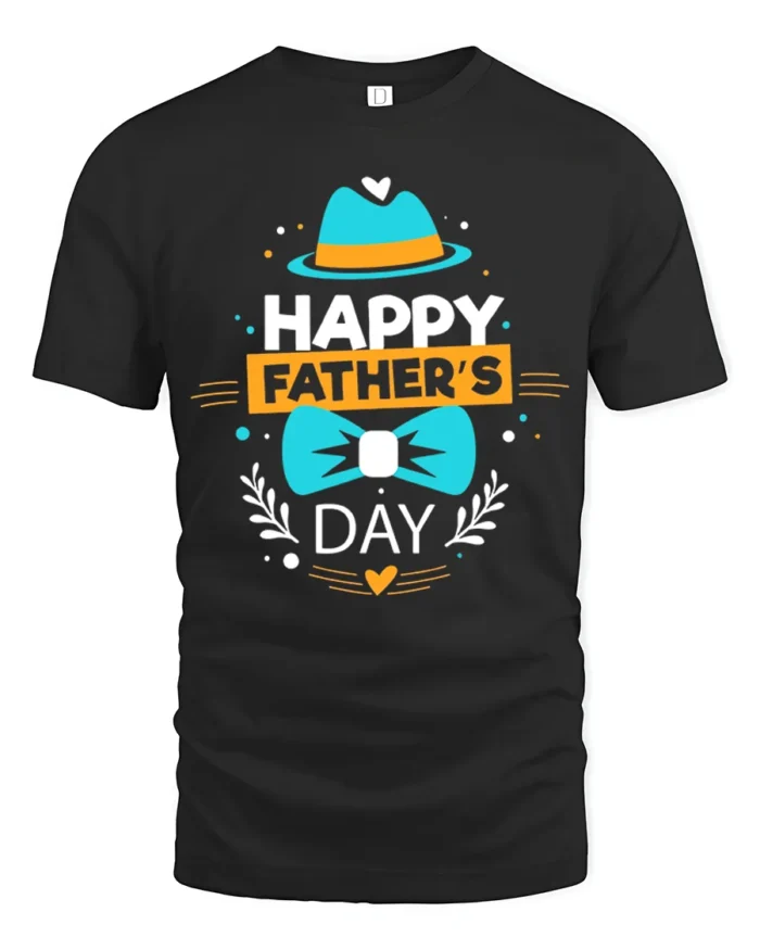 Happy Father’s Day Cute Dad Hat Bow T-Shirt - black t-shirt on white background