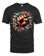 Power Punch Strong Fist Breaking Wall T-Shirt - black t-shirt on white background