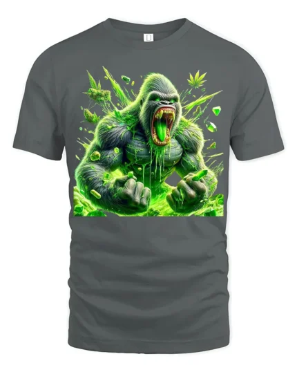 Green Ape Haze Tee Funny Gorilla Cannabis T-Shirt - gray t-shirt on white background