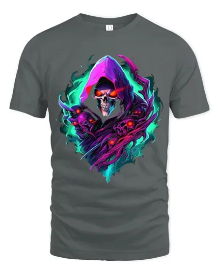 Spectral Death Cool Grim Reaper Skull T-Shirt - gray t-shirt on white background