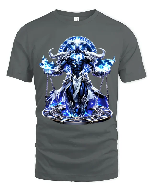 Azure Horned Warrior Powerful Fantasy Knight T-Shirt - gray t-shirt on white background
