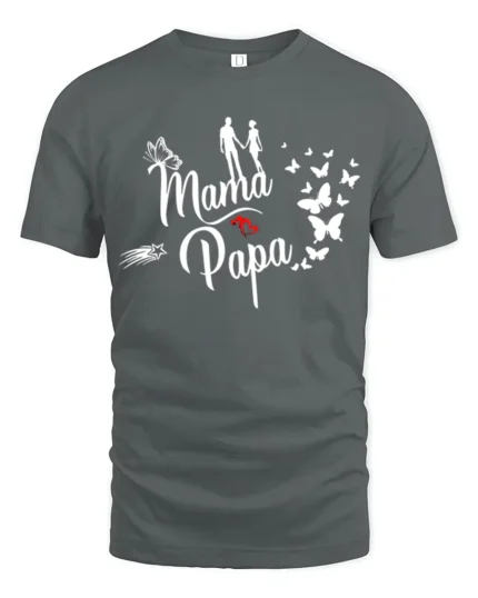 Mama Papa Butterfly Tee Sweet Family Love T-Shirt - gray t-shirt on white background