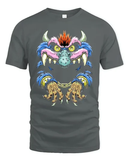 Crazy Monster Grin Tee Unique Colorful Monster Now - gray t-shirt on white background