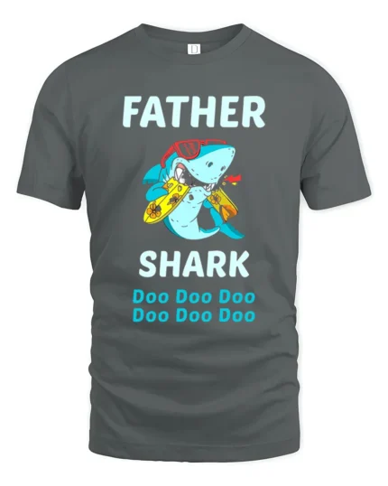 Father Shark Funny Dad Shark Doo Doo T-Shirt - gray t-shirt on white background