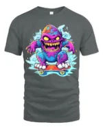 Skate Monster Funny Cartoon Skateboard T-Shirt - gray t-shirt on white background