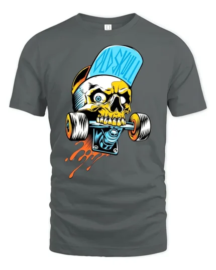 Cool Skull Skateboard Funny Skeleton Rider Tee - gray t-shirt on white background