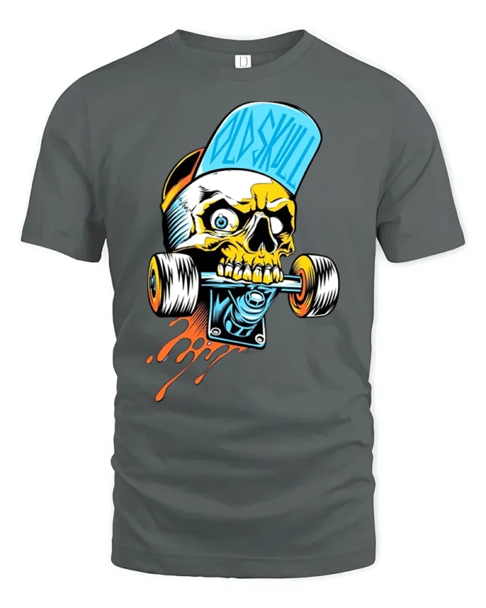 Cool Skull Skateboard Funny Skeleton Rider Tee - gray t-shirt on white background