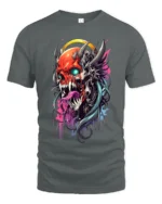 Cyberpunk Oni T-Shirt Futuristic Demon Skull - gray t-shirt on white background