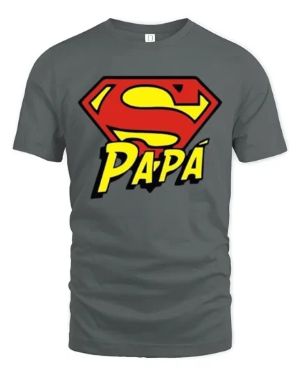 Papa Superman T-Shirt Funny Father’s Day Hero - gray t-shirt on white background