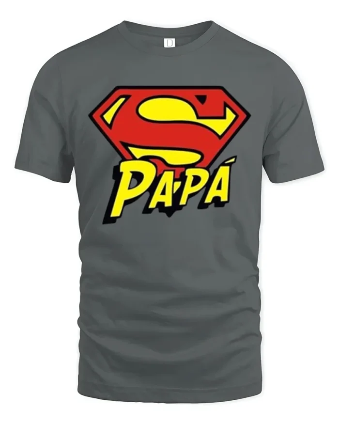 Papa Superman T-Shirt Funny Father’s Day Hero - gray t-shirt on white background