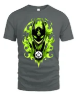 Green Flame Demon Eerie Monster Graphic T-Shirt - gray t-shirt on white background