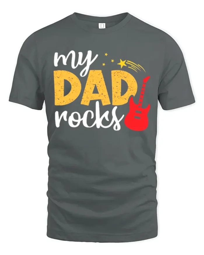 My Dad Rocks Cool Guitar Dad T-Shirt Gift - gray t-shirt on white background
