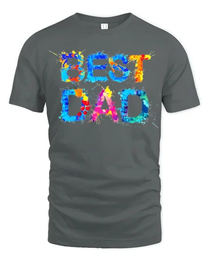 Best Dad Splatter Colorful Father’s Day T-Shirt - gray t-shirt on white background