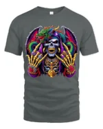 Jeweled Skull Dragon T-Shirt Edgy Fantasy Tee Now - gray t-shirt on white background
