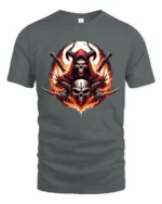 Blazing Skull Swords Dark Fantasy Warrior Tee - gray t-shirt on white background