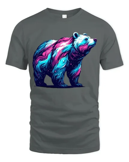 Cosmic Bear Galaxy Nebula Animal T-Shirt - gray t-shirt on white background