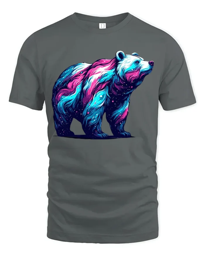 Cosmic Bear Galaxy Nebula Animal T-Shirt - gray t-shirt on white background