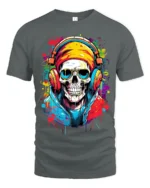 Skull Music Lover Cool Skeleton DJ T-Shirt - gray t-shirt on white background