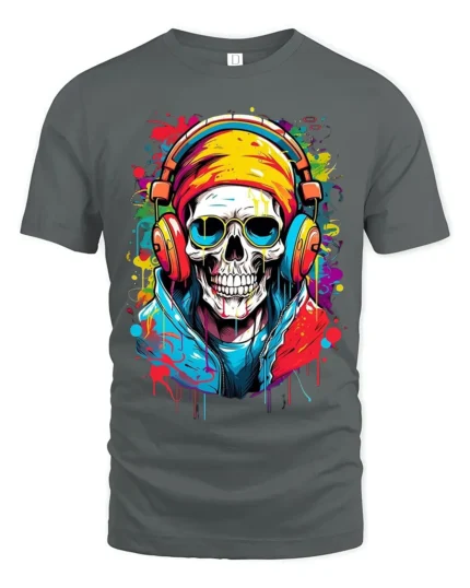 Skull Music Lover Cool Skeleton DJ T-Shirt - gray t-shirt on white background