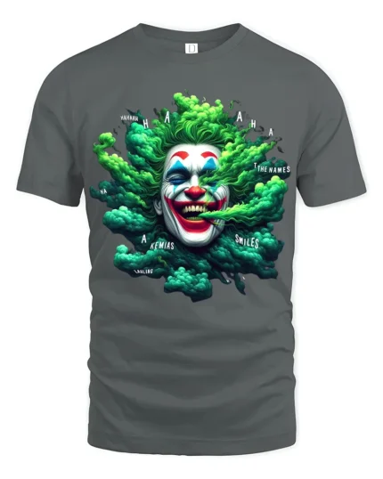 Green Smoke Joker T-Shirt Crazy Clown Graphic Tee - gray t-shirt on white background