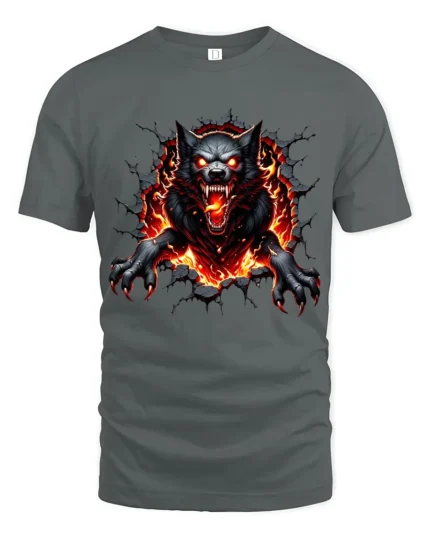 Fiery Wolf Breakout  Angry Wolf Graphic T-Shirt - gray t-shirt on white background