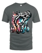 Death Plays Chess T-Shirt Skeleton Hand Game - gray t-shirt on white background
