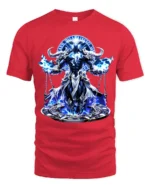 Azure Horned Warrior Powerful Fantasy Knight T-Shirt - red t-shirt on white background