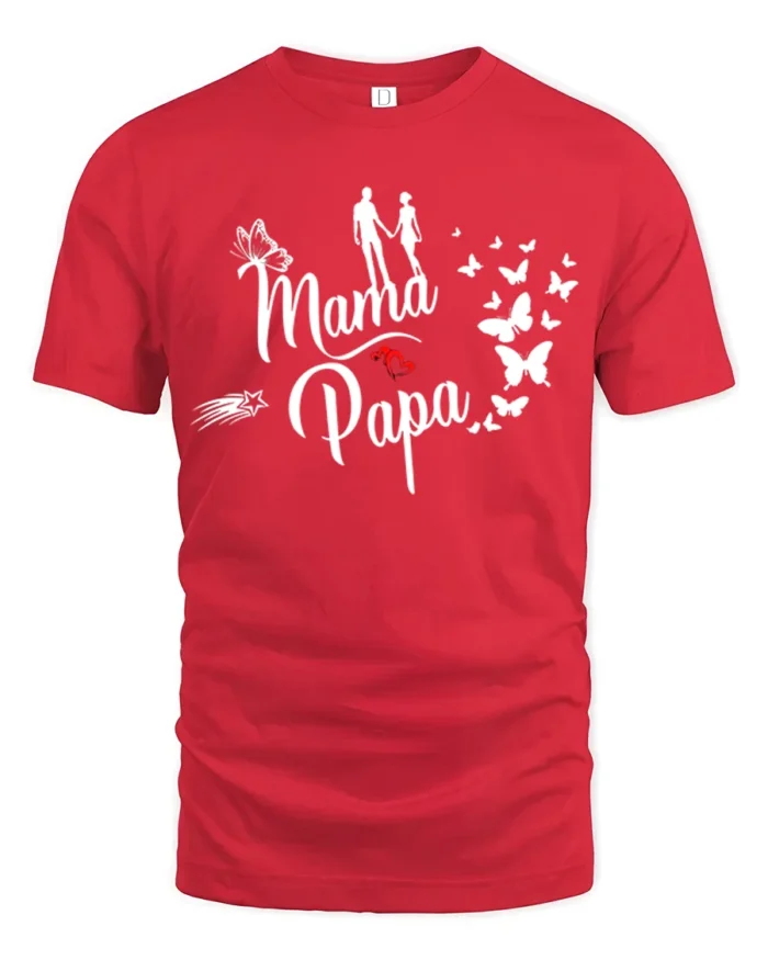 Mama Papa Butterfly Tee Sweet Family Love T-Shirt - red t-shirt on white background