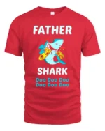 Father Shark Funny Dad Shark Doo Doo T-Shirt - red t-shirt on white background