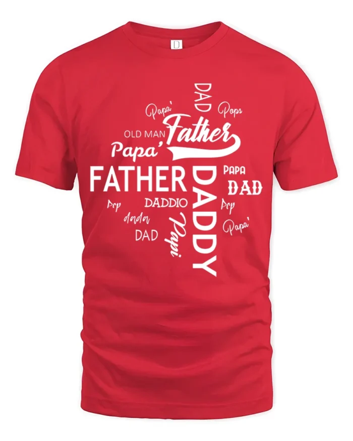 Daddy Papa Pops T-Shirt Father’s Day Nickname Tee - red t-shirt on white background