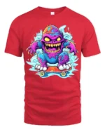 Skate Monster Funny Cartoon Skateboard T-Shirt - red t-shirt on white background