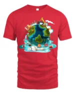 Melting Earth Climate Change Awareness T-Shirt - red t-shirt on white background