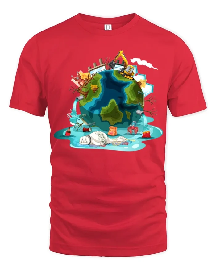 Melting Earth Climate Change Awareness T-Shirt - red t-shirt on white background