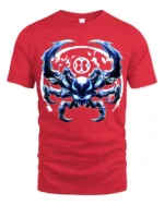 Cyber Spider Metallic Alien Insect Graphic T-Shirt - red t-shirt on white background