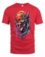 Cyberpunk Oni T-Shirt Futuristic Demon Skull - red t-shirt on white background