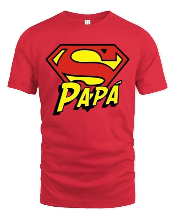 Papa Superman T-Shirt Funny Father’s Day Hero - red t-shirt on white background