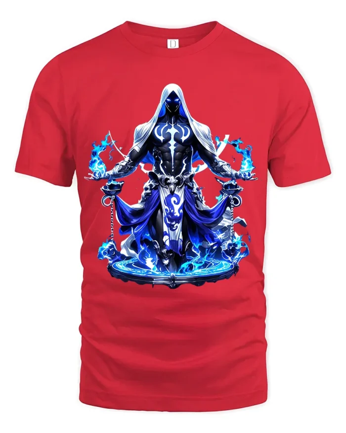 Shadow Mage T-Shirt Ethereal Hooded Figure Tee Now - red t-shirt on white background