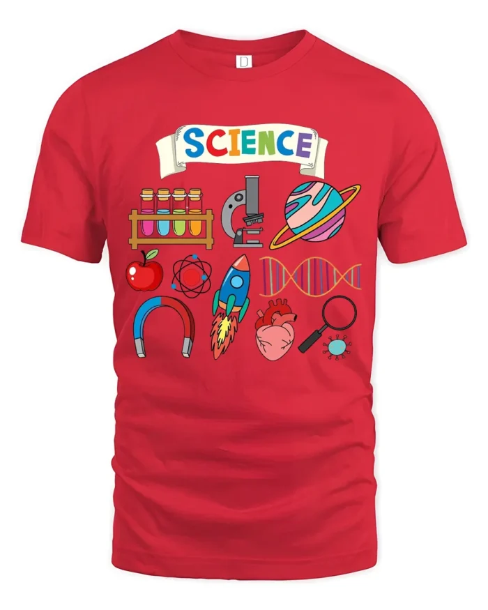 Awesome Science Tee Educational Science Graphic - red t-shirt on white background