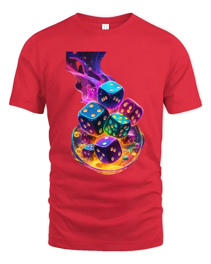 Swirling Dice Colorful Luck Gambling T-Shirt - red t-shirt on white background